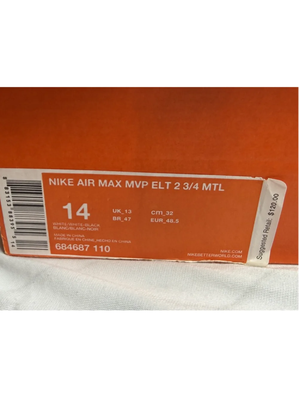 Nike Air Max MVP Elite 2 - 3/4 Metal Baseball Cleats Size 14- 684687-110 - New